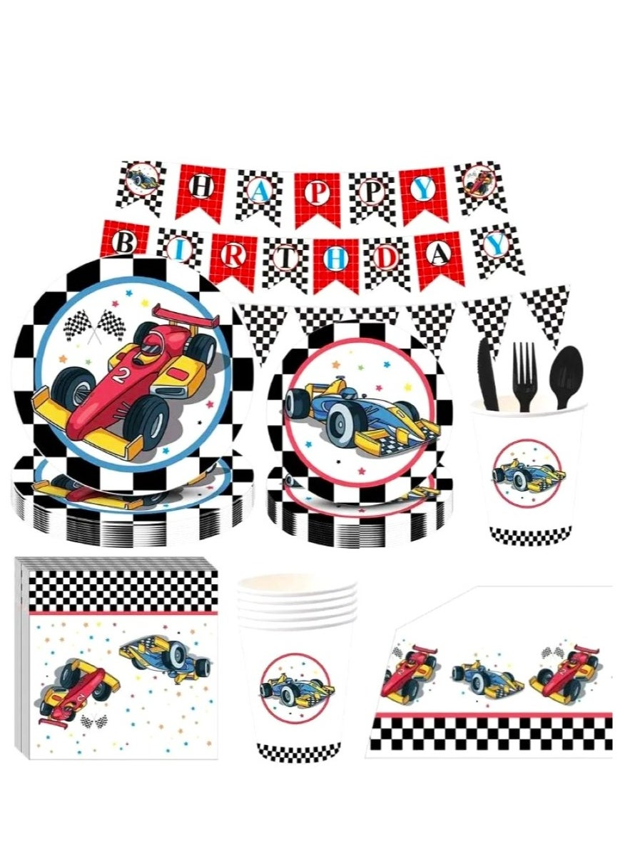 Race Car Birthday Party Supplies Tableware Racing Car Party Decorations Include Plates, Napkins, Cups, Cutlery for Formula One Race Car Theme Birthday Decorations, Serve 16 Kids