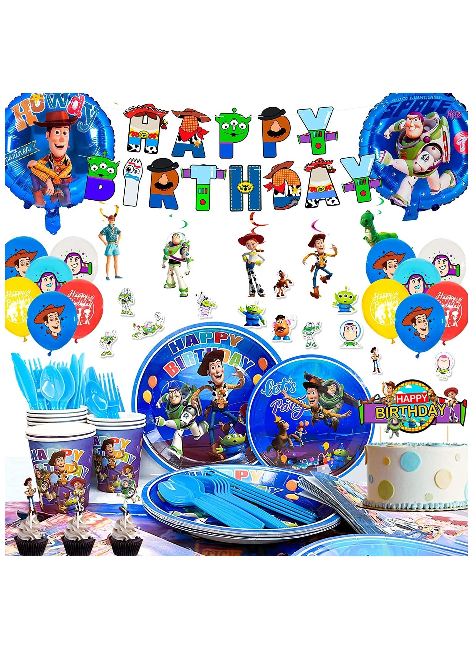 Toy Story Birthday Party Supplies,167 Pcs Toy Story Birthday Decorations&Tableware Set-Toy Story Party Plates Table Cloth Napkins Banner Balloons Cake Toppers etc for Kids