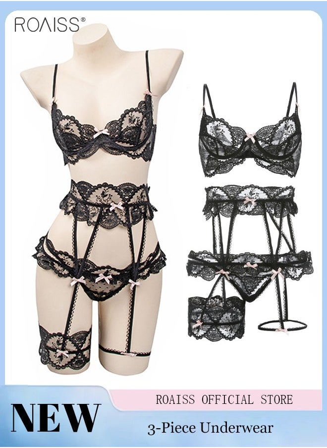 3 Piece Lace Underwear Set Women's Daily Date Night Adjustable Strap Underwear