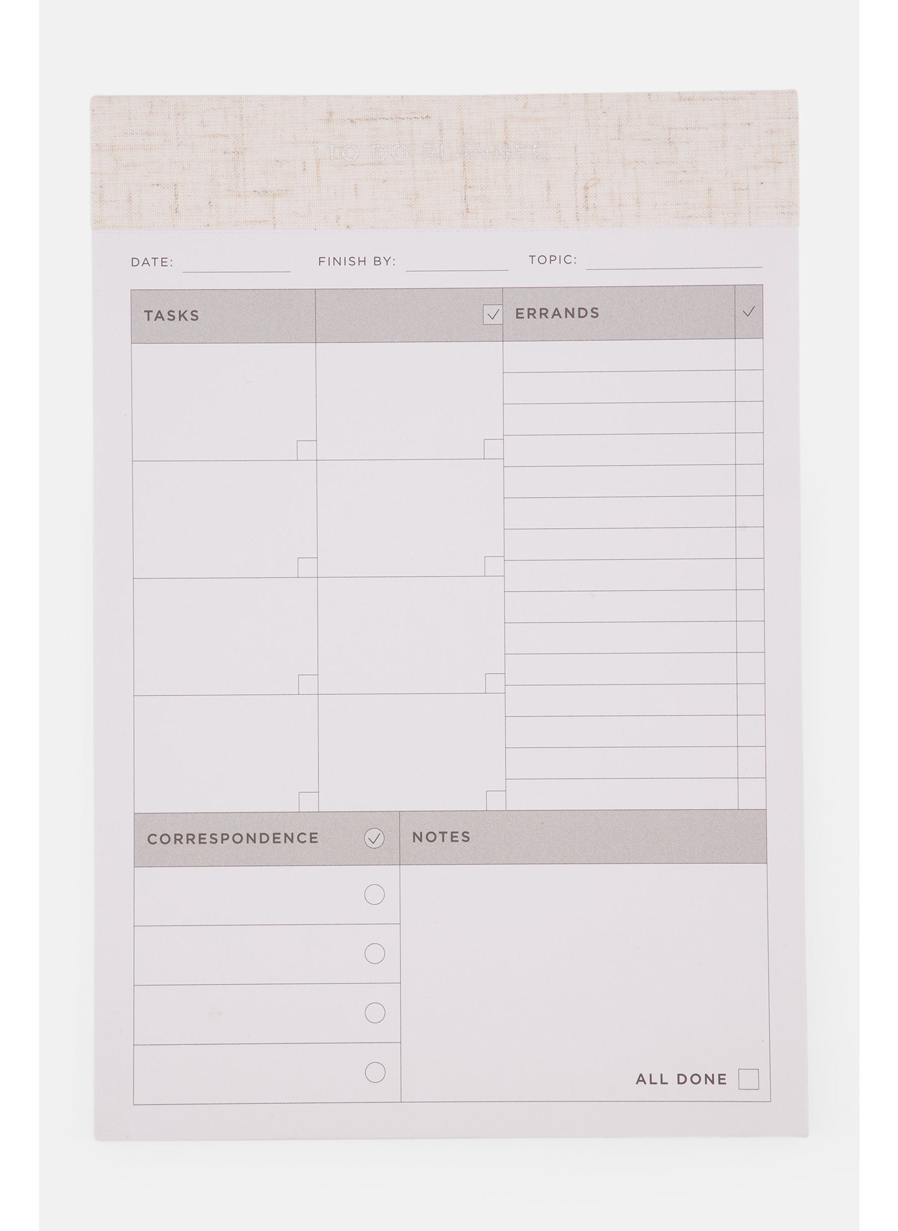 To Do List Note Pad, Off White