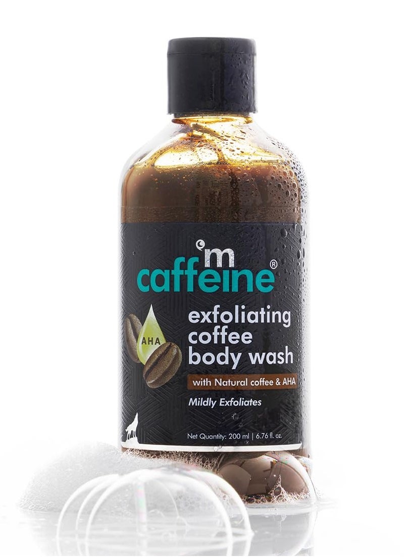 mCaffeine Exfoliating Body Wash For Tan Removal and Exfoliation (200ml) Shower Gel For Men and Women with Natural AHA Your Favourite Espresso Body Wash in a New Packaging