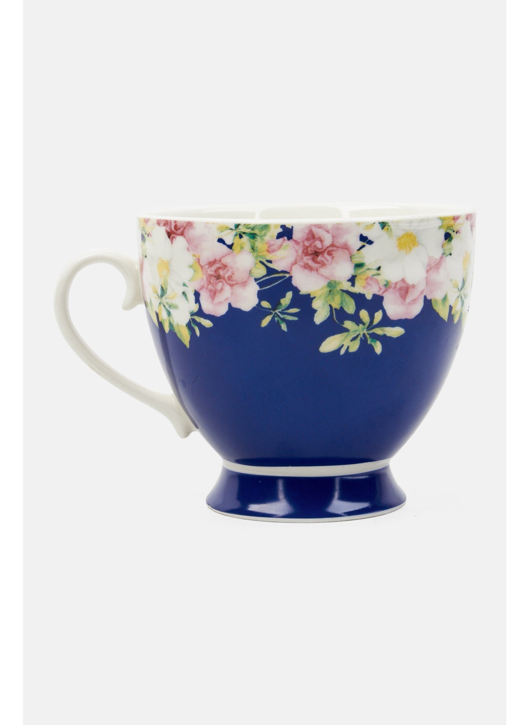 Floral Print Footed Mug 400 ml, Blue/White Combo