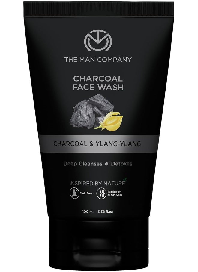 Activated Charcoal Face Wash For Men Ylang Ylang & Argan Essential Oils Anti Pollution Acne Oil Control Unclog Pores Deep Cleansing Blackheads Removal All Skin Types 100ml Pack-1