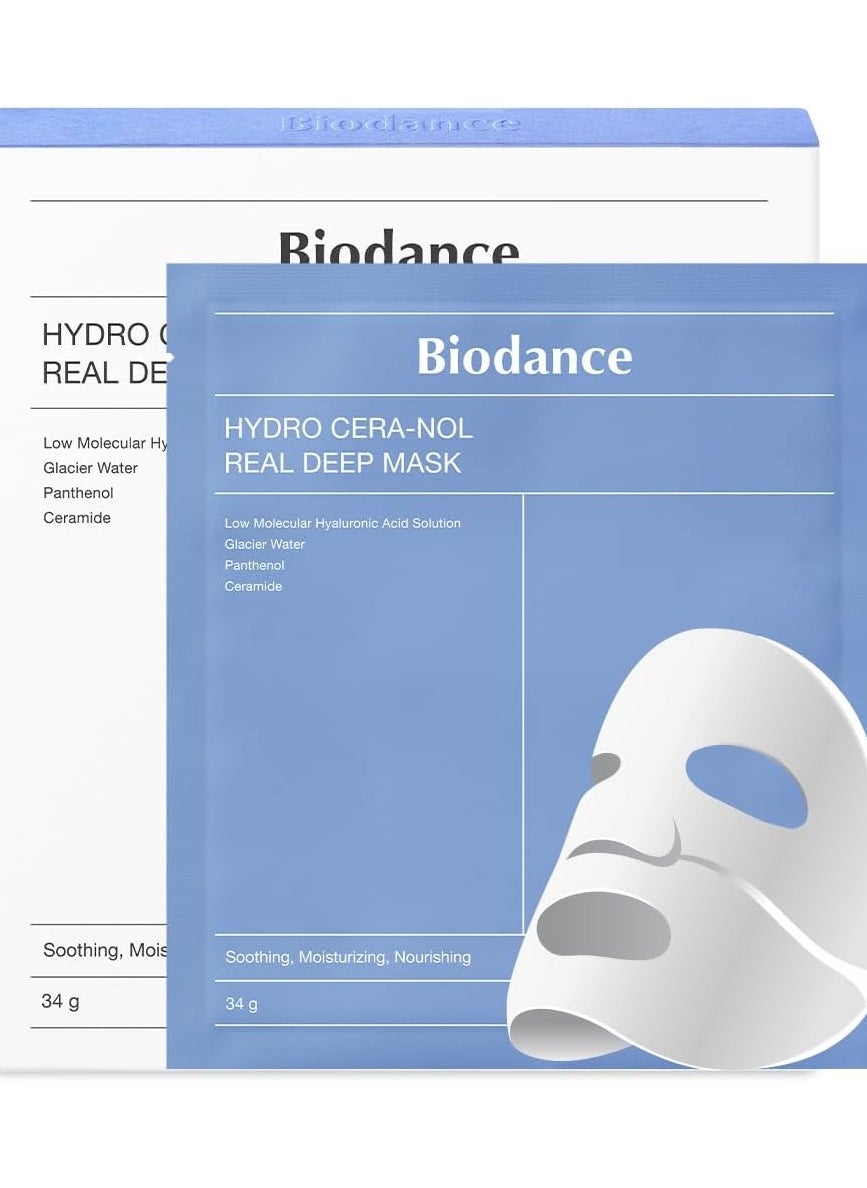 Biodance Hydro Cera-nol Real Deep Mask, Overnight Hydrogel Mask, Soothing, Moisturizing, Nourishing, (34g) x 4ea