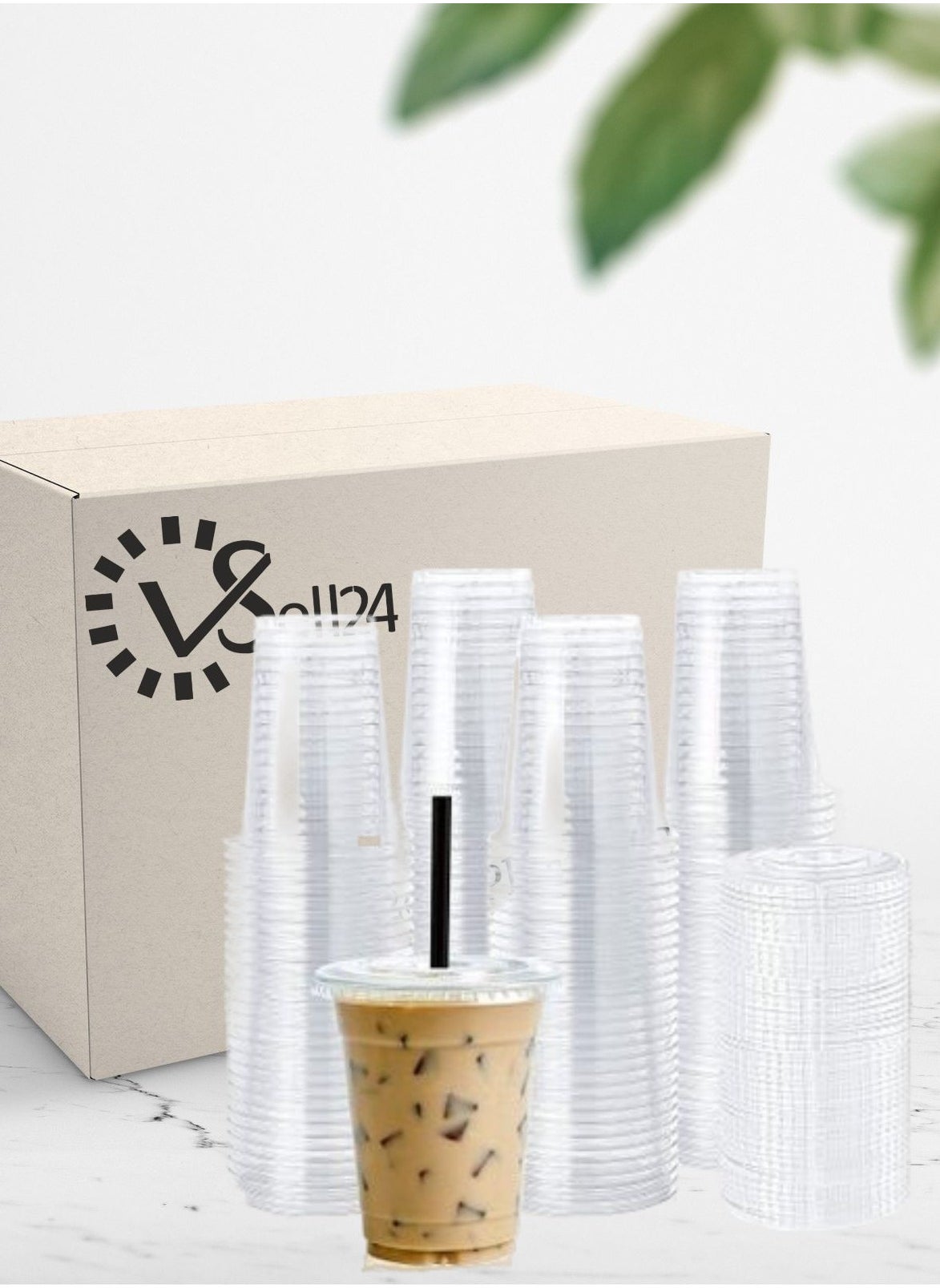 200PC Disposable Drinking Plastic Cup 16oz For Smoothie Coffee Water Juice Cups With Flat Lid Clear