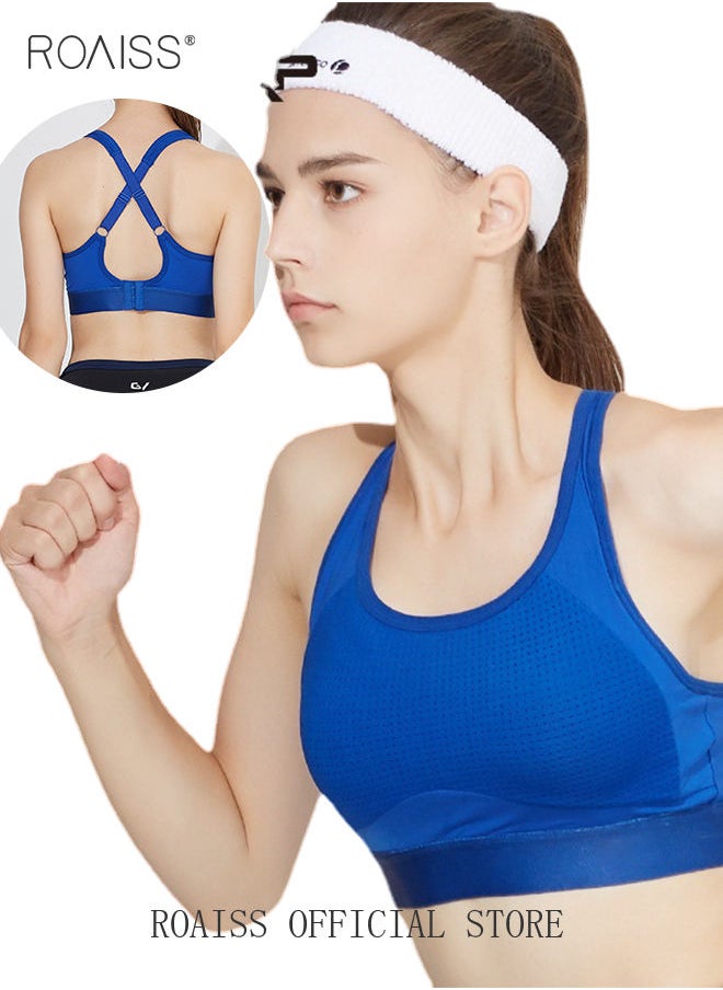 Women's Running Sports Bra High Strength Shock Absorption Klein Blue Breathable Yoga Clothing Underwear for Women