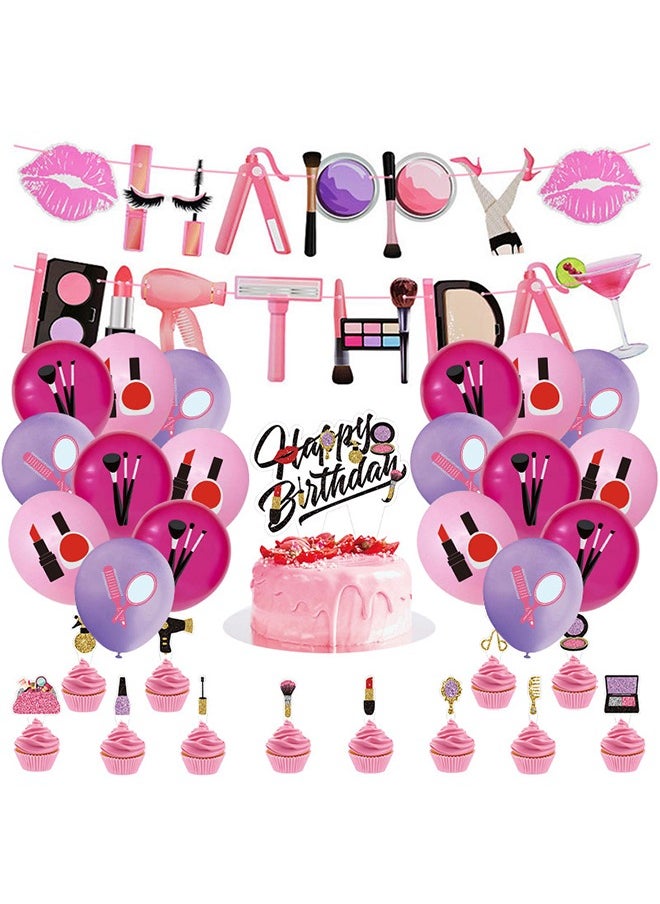 32 Pcs Beautiful girl Party Decorations Balloons Makeup Cosmetics Balloons Theme Birthday Party Supplies Lipstick Cosmetics Balloons for Girls Day Makeup Party (pink)