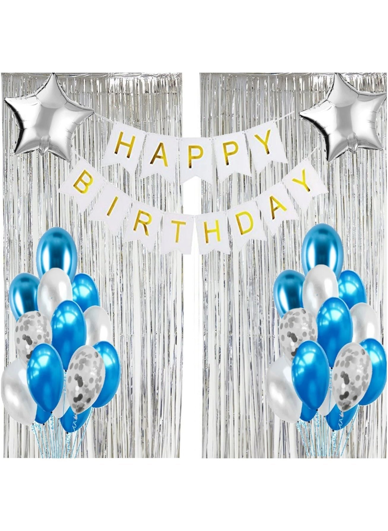 Party Decoration White & Blue Silver Confetti Birthday Decorations, Items Kit- 32 Pcs Boy Girl Special Occasions